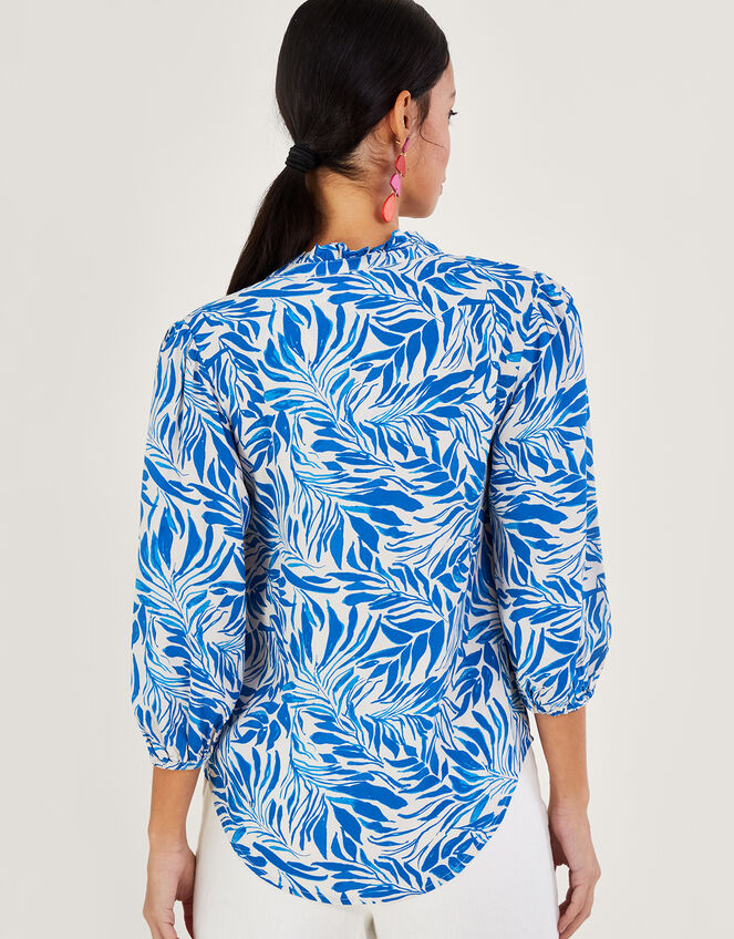 Florence Leaf Print Blouse, Blue (BLUE), large
