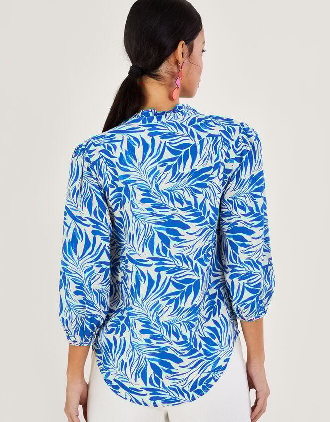 Florence Leaf Print Blouse, Blue (BLUE), large