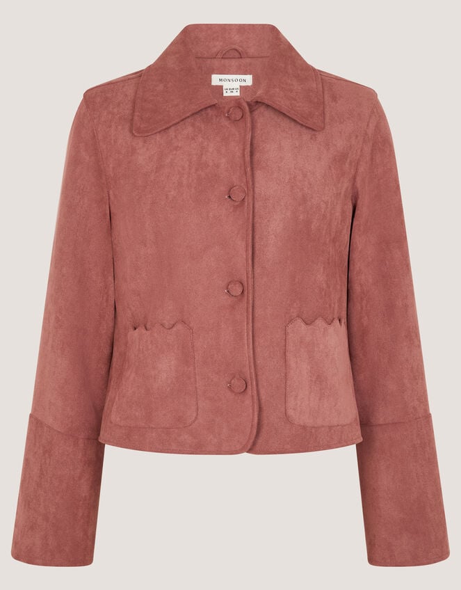 Sierra Scallop Faux Suede Jacket, Pink (ROSE), large