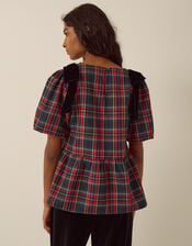 Dottie Puff Sleeve Bow Tartan Top, Red (RED), large