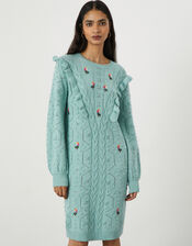 Rita Embroidered Ruffle Dress, Green (GREEN), large