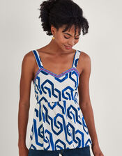 Geometric Print Tie Back Cami Top, Blue (COBALT), large