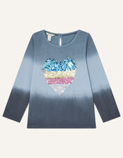 Ombre Heart Long Sleeve T-Shirt, Blue (BLUE), large