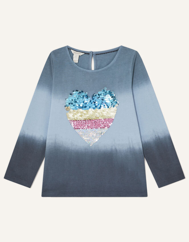 Ombre Heart Long Sleeve T-Shirt, Blue (BLUE), large