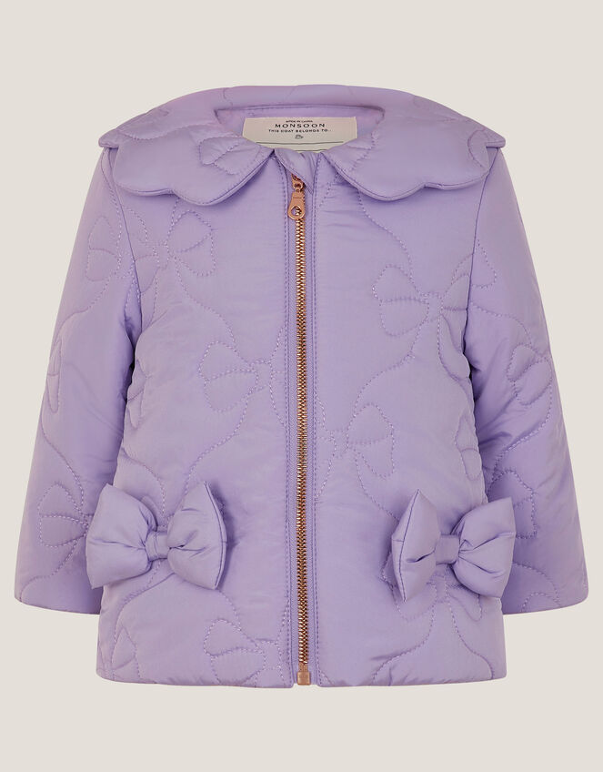 Baby Bow Quilted Puffer Jacket, Purple (LILAC), large
