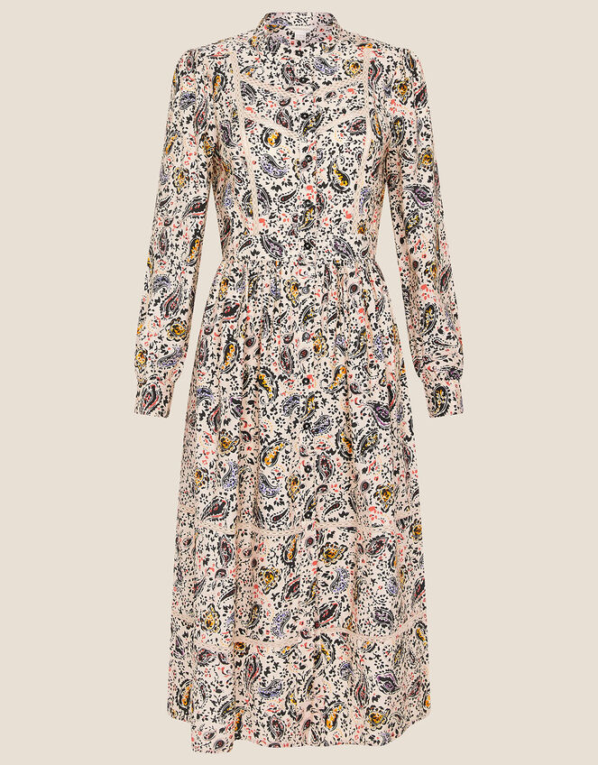 Paisley Print Lace Trim Dress, Ivory (IVORY), large