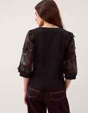 Fi Floral Appliqu&eacute; Jersey Top, Black (BLACK), large