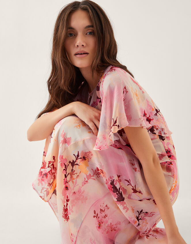 Mia Floral Cape Midi Dress, Pink (PINK), large