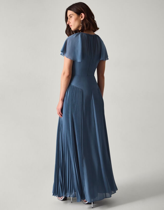 Madison Flutter Sleeve Pleated Bridesmaid Dress, Blue (PETROL), large