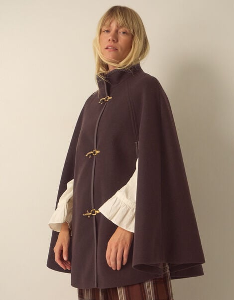 Leia Cape Coat, Brown (CHOCOLATE), large