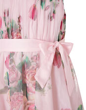 Rose Print Tulle Hanky Hem Dress , Pink (PINK), large
