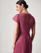 Monike Short Sleeve Lace Bridesmaid Dress, DARK PINK, large
