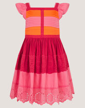 Colour Block Broderie Dress, Pink (PINK), large