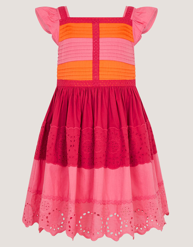 Colour Block Broderie Dress, Pink (PINK), large