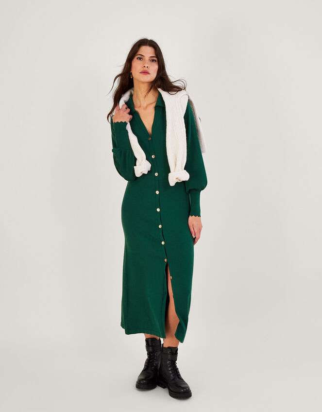 Button Through Shirt Midi Dress, Green (GREEN), large