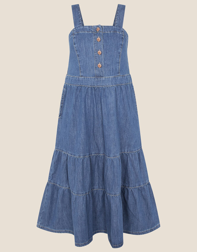 Tiered Denim Sundress, Blue (DENIM BLUE), large