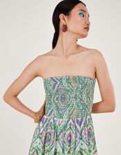 Geometric Print Bandeau Dress, White (WHITE), large