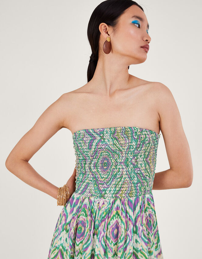Geometric Print Bandeau Dress, White (WHITE), large