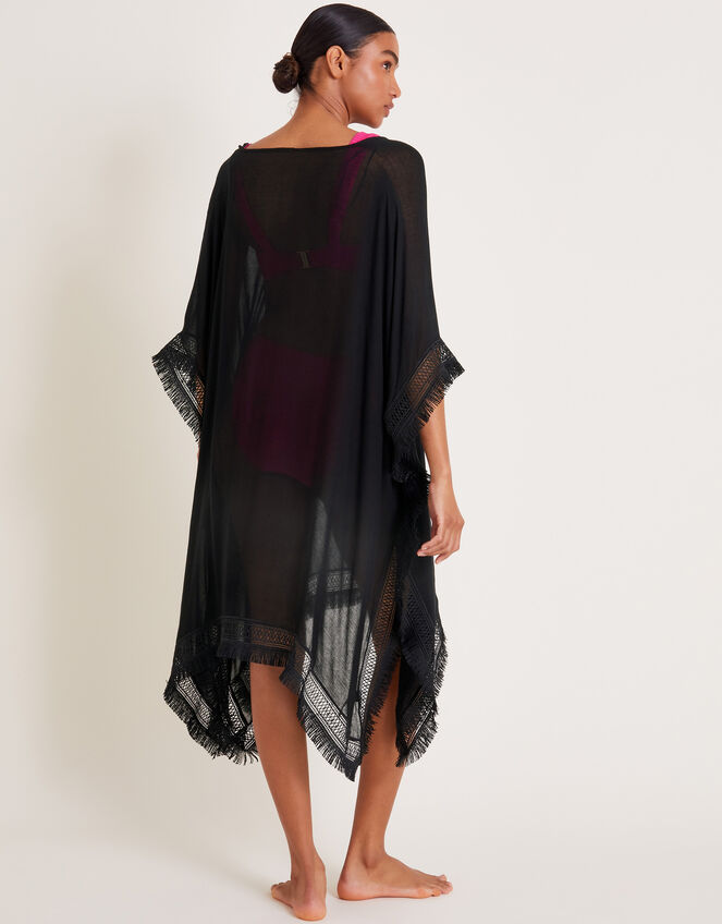 Fringe Trim Poncho, , large