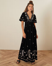 Jacqueline Velvet Embellished Maxi Dress, Black (BLACK), large