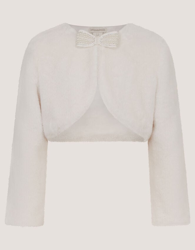 Lara Bow Faux Fur Cardigan, Ivory (IVORY), large
