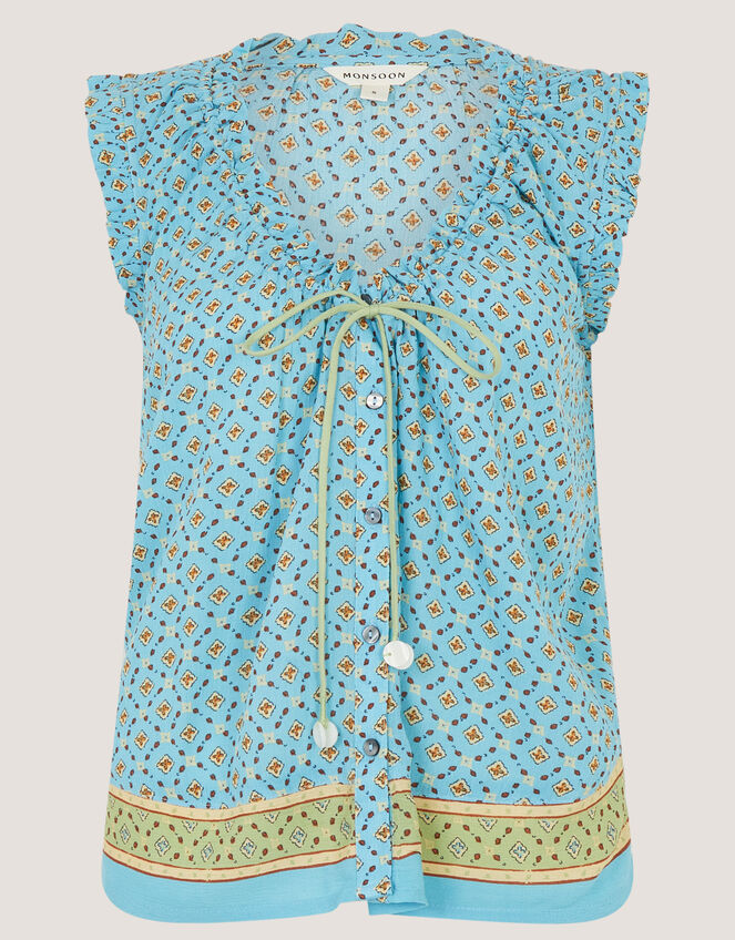 Millie Print Frill Top, Blue (PALE BLUE), large