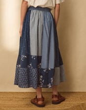 East Milly Floral Patchwork Midi Skirt, Blue (BLUE), large