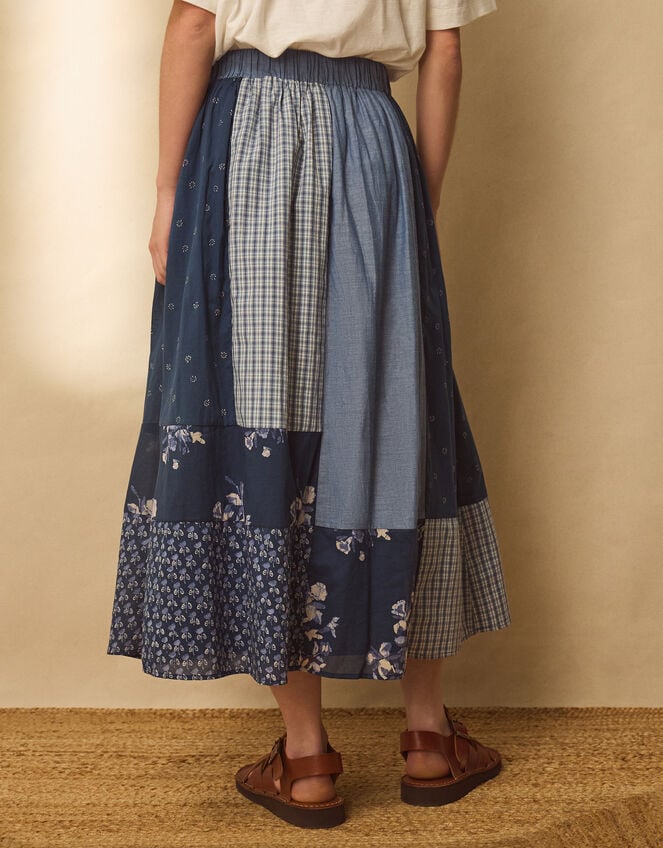 East Milly Floral Patchwork Midi Skirt, Blue (BLUE), large