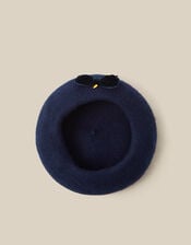Velvet Bow Wool Beret, Blue (NAVY), large