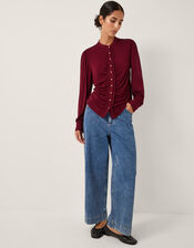 Jayne Ruched Frill Jersey Blouse, Red (BURGUNDY), large