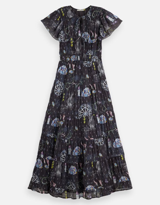 Scotch & Soda Print Gathered Maxi Dress, Blue (NAVY), large