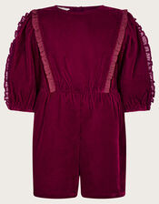 Velvet Ruffle Playsuit, Red (BURGUNDY), large