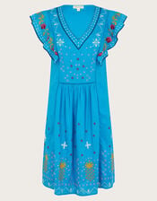 Prue Pineapple Embroidered Dress, Blue (BLUE), large