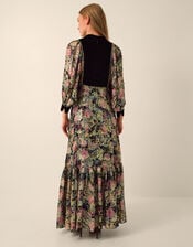 Monsoon x Queens of Archive Patti Velvet Bib Metallic Floral Jacquard Maxi Dress​, Black (BLACK), large