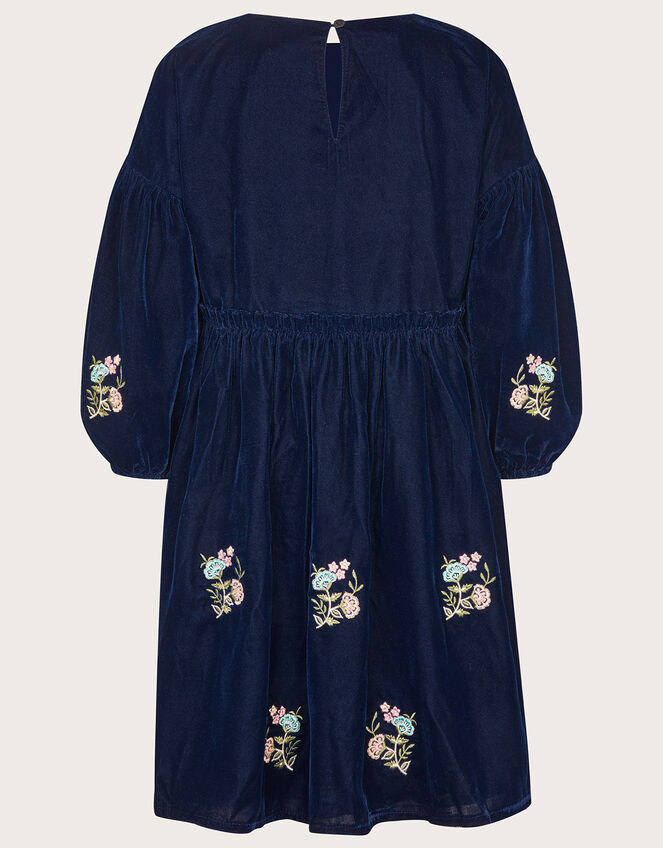 Embroidered Velvet Dress, Blue (NAVY), large