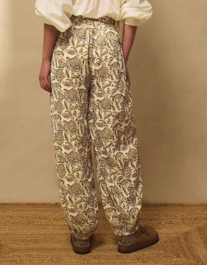 East Odette Hand-Woodblock Print Balloon Trousers, Cream (CREAM), large