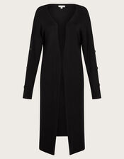 Bo Button Detail Longline Cardigan, Black (BLACK), large