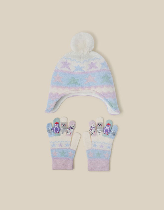 Frozen Friends Trapper Hat & Gloves Set, Blue (BLUE), large