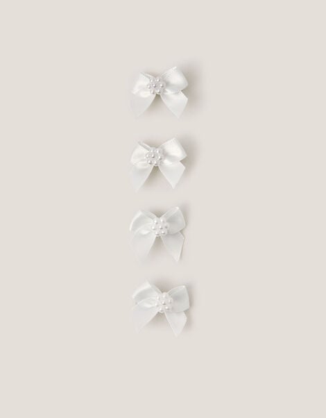 4-Pack Mini Pearl Bow Hair Clips, Ivory (IVORY), large