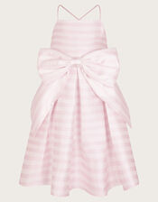 Stripe Bow Twill Party Dress, Pink (PINK), large