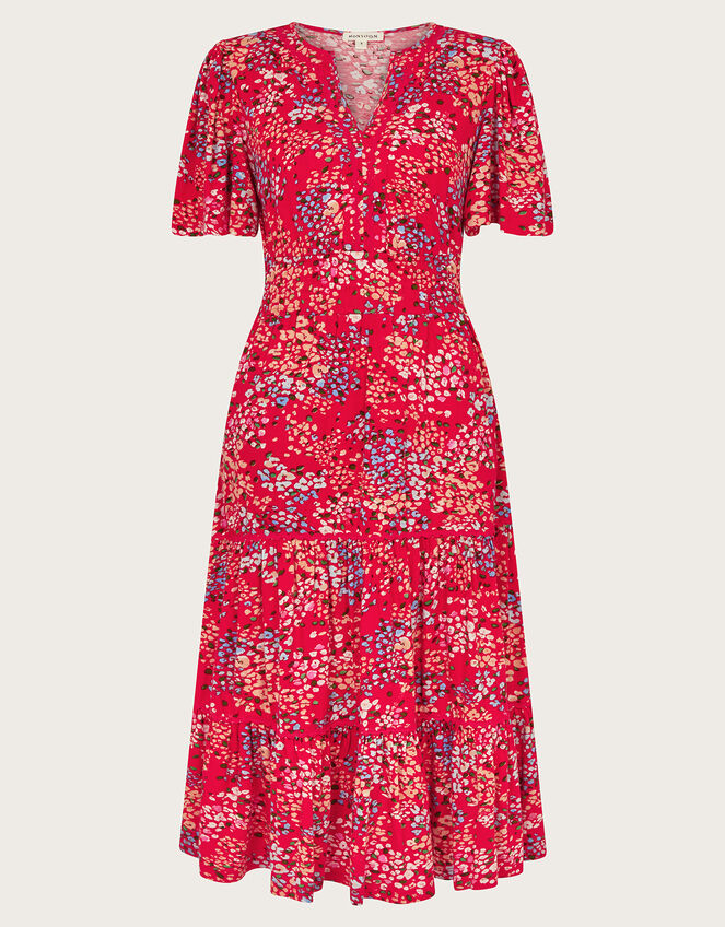 Micola Print Tiered Dress, Red (RED), large