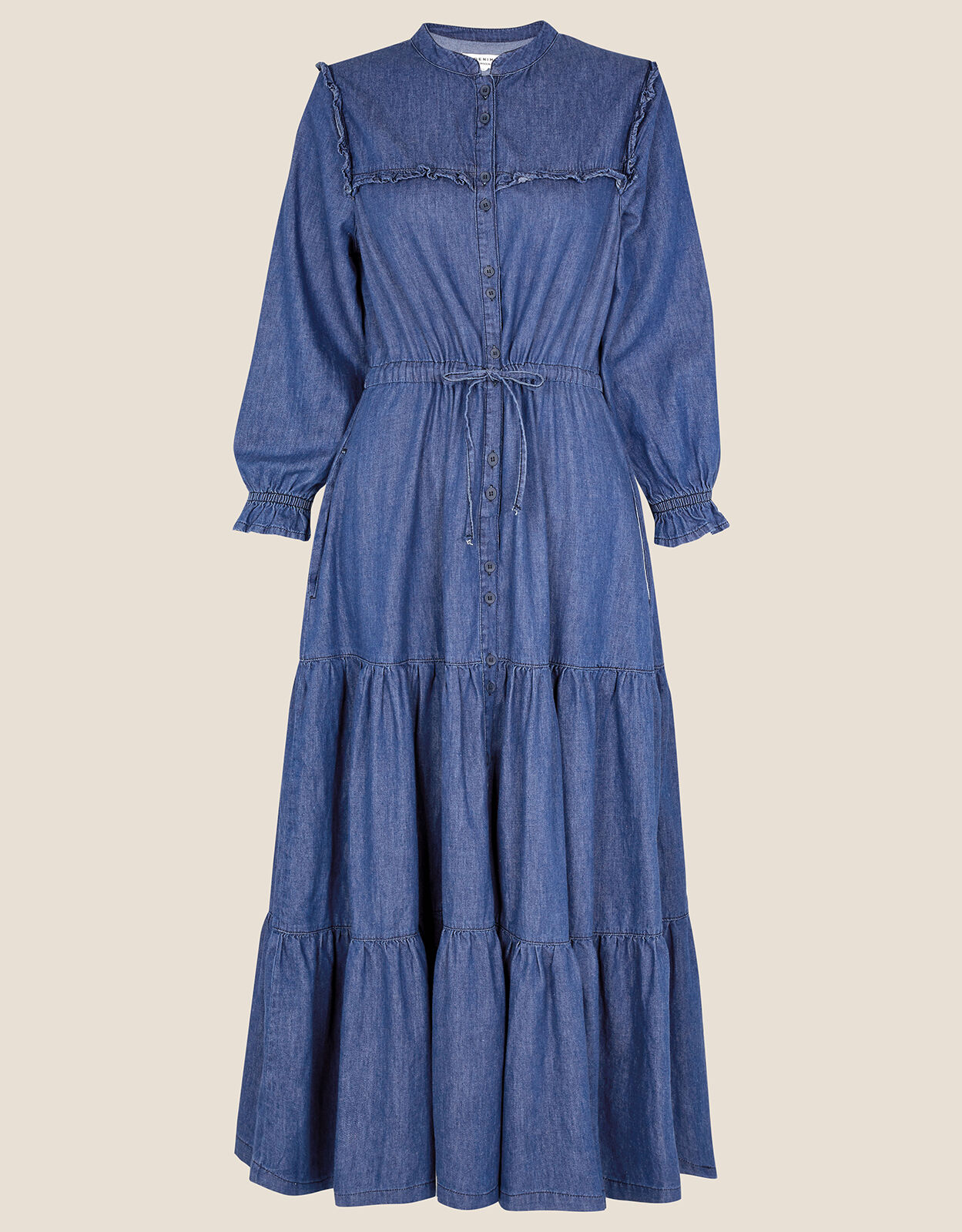 Tiered Denim Dress in Sustainable Cotton Blue