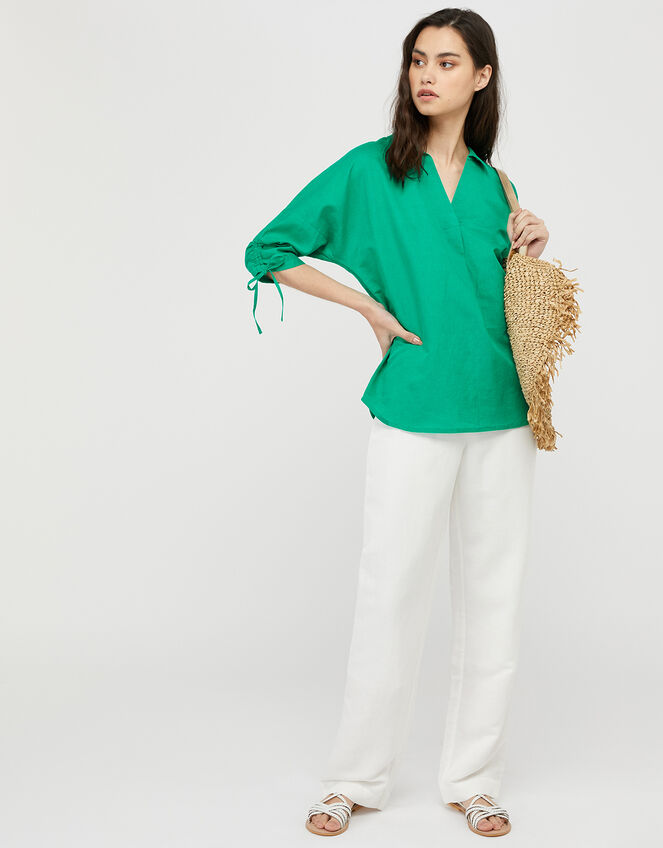 Ariel Shirt in Linen and Organic Cotton, Green (GREEN), large