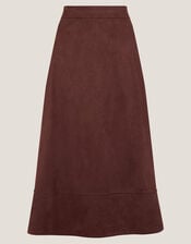 Rowan Suedette A-Line Midi Skirt, Brown (CHOCOLATE), large