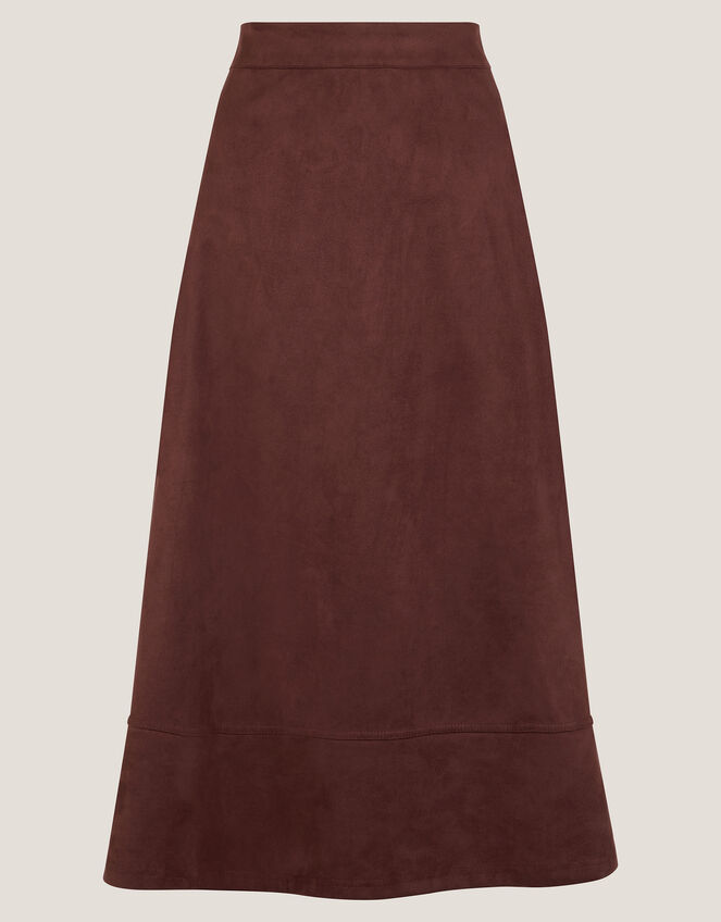 Rowan Suedette A-Line Midi Skirt, Brown (CHOCOLATE), large