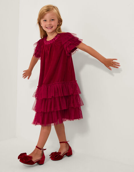Alexandra Velvet Ruffle Party Dress, Red (RED), large