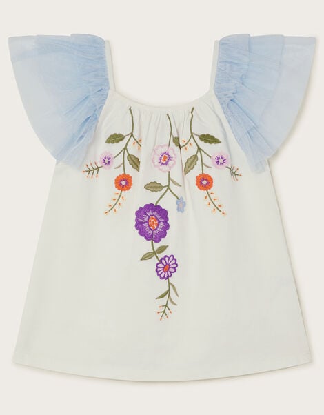 Embroidered Floral Top, Blue (BLUE), large