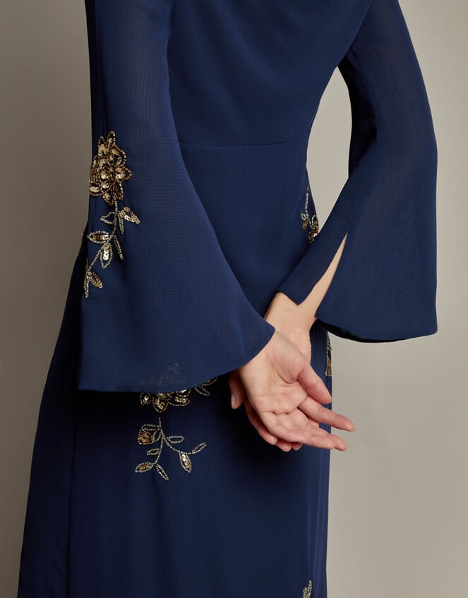 Sarah Flute Sleeve Floral Sequin Maxi Dress, Blue (MIDNIGHT), large