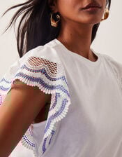 India Embroidered Flutter-Sleeve Top, Ivory (IVORY), large