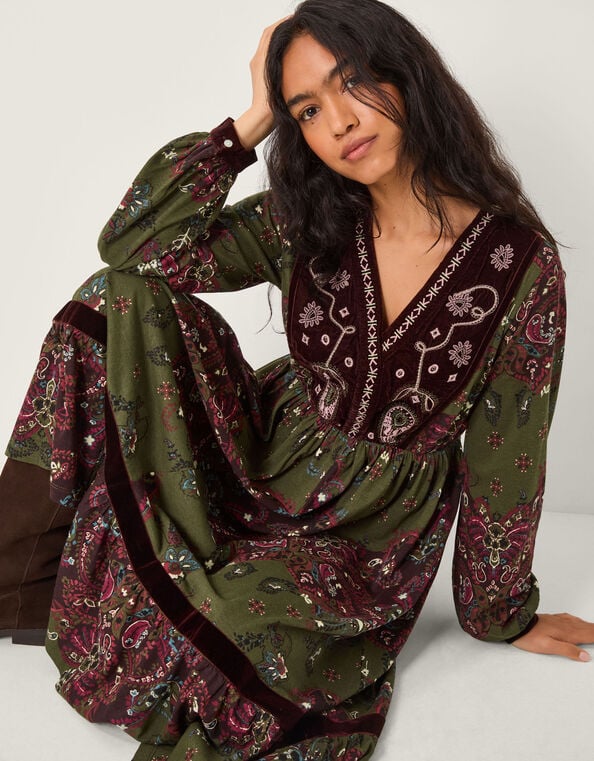 Jemima Paisley Print Jersey Midi Dress, Green (GREEN), large